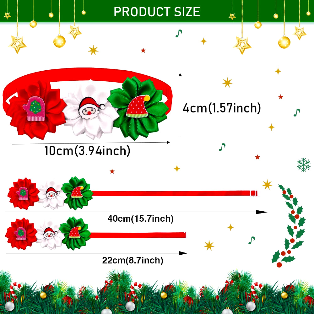 20Pcs/Lot Christmas Style Three Headed Flower Pet Collar Bowtie New Year Dog Bows Accesorios Dog Stuff Para Perros