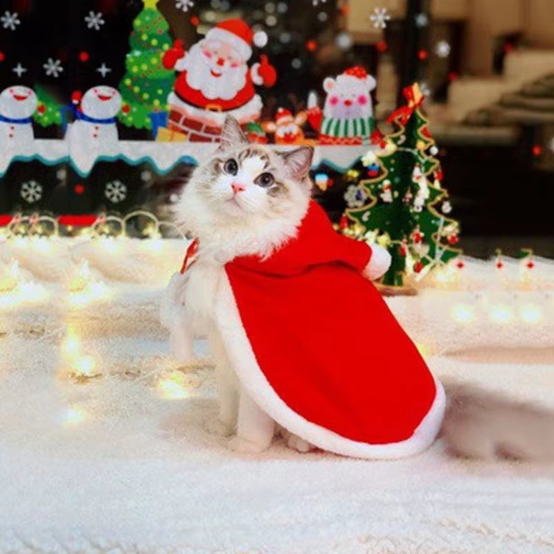 Cat Costume Santa Cosplay Funny Transformed Cat/Dog Pet Christmas Cape Dress up Clothes Red Scarf Cloak Props Decor