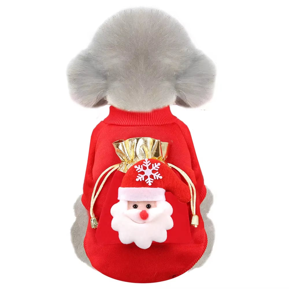 Warm Christmas Pets Clothes for Small Dogs Winter Soft Fleece Dog Sweater Cute Elk Print Pet Clothing for Chihuahua Puppy Cat