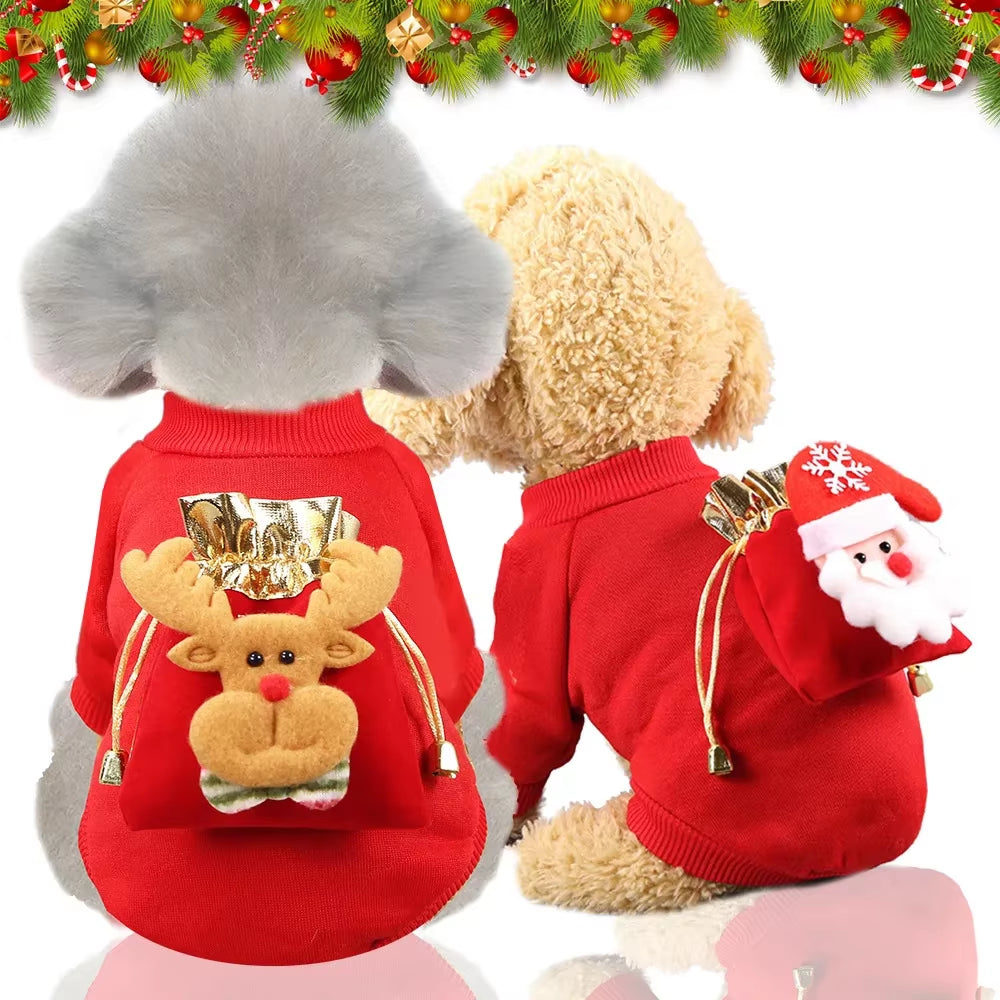 Warm Christmas Pets Clothes for Small Dogs Winter Soft Fleece Dog Sweater Cute Elk Print Pet Clothing for Chihuahua Puppy Cat