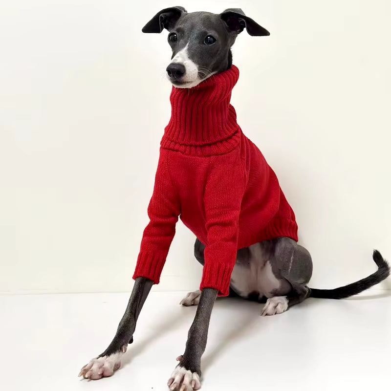 Italian Greyhound Sweater Whippet Turtleneck Red Christmas Knitted Sweater Warm Pet Clothing