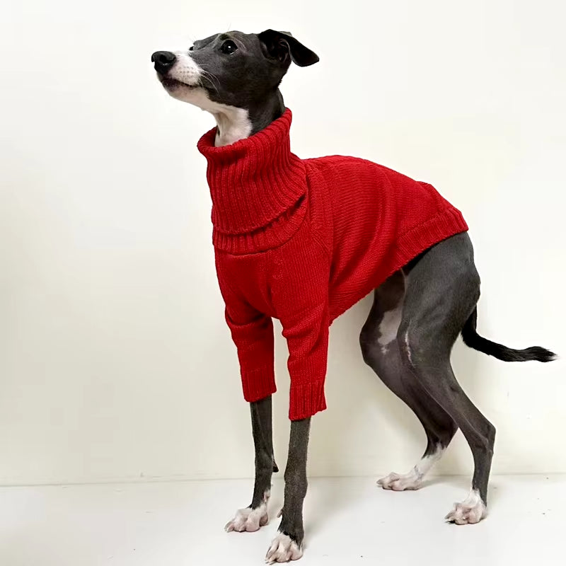 Italian Greyhound Sweater Whippet Turtleneck Red Christmas Knitted Sweater Warm Pet Clothing