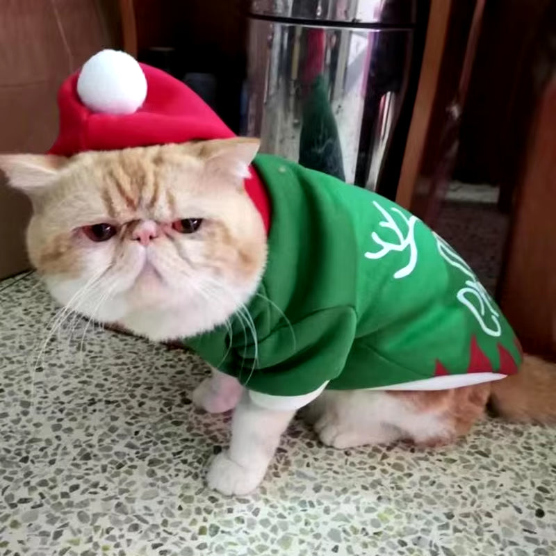 Christmas Sphynx Cat Hooded Sweater Winter Warm Pet Costume for Cats Gotas Katten Garfield Clothes Sweatshirt Mascotas Clothing