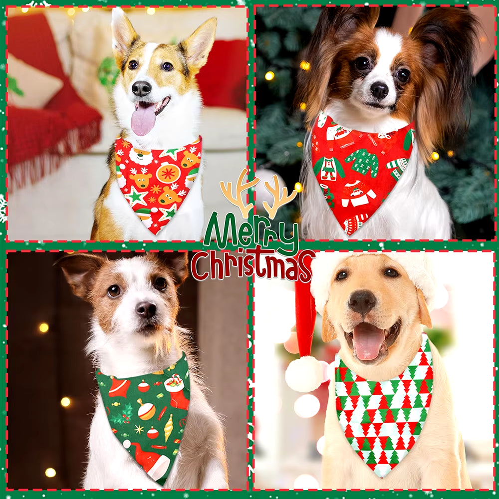 10PCS Christmas Dog Bandanas Pet Triangular Scarf for Large Dogs Pet Dog Bibs Party Dog Scarfs Pet Grooming Accessories