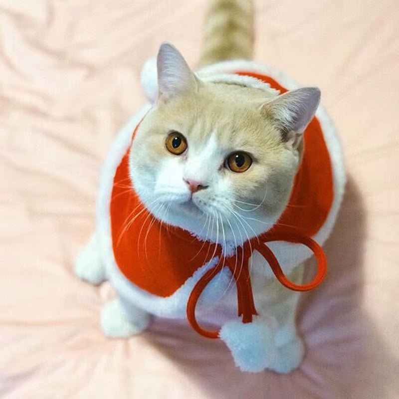 Cat Costume Santa Cosplay Funny Transformed Cat/Dog Pet Christmas Cape Dress up Clothes Red Scarf Cloak Props Decor