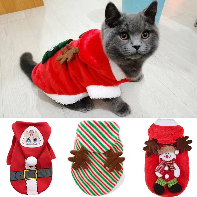 Christmas Sphynx Cat Hooded Sweater Winter Warm Pet Costume for Cats Gotas Katten Garfield Clothes Sweatshirt Mascotas Clothing